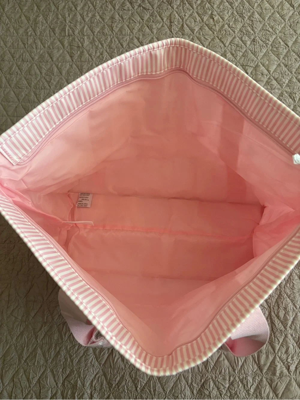 Victoria's Secret Pink Striped Tote with Light Pink Handles